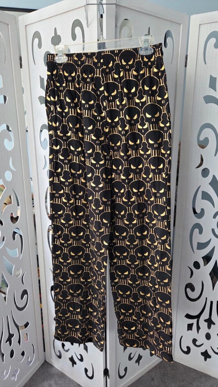 Marvel Punisher Skull Pajama Pants Black Gold Lounge Sleepwear Size Small